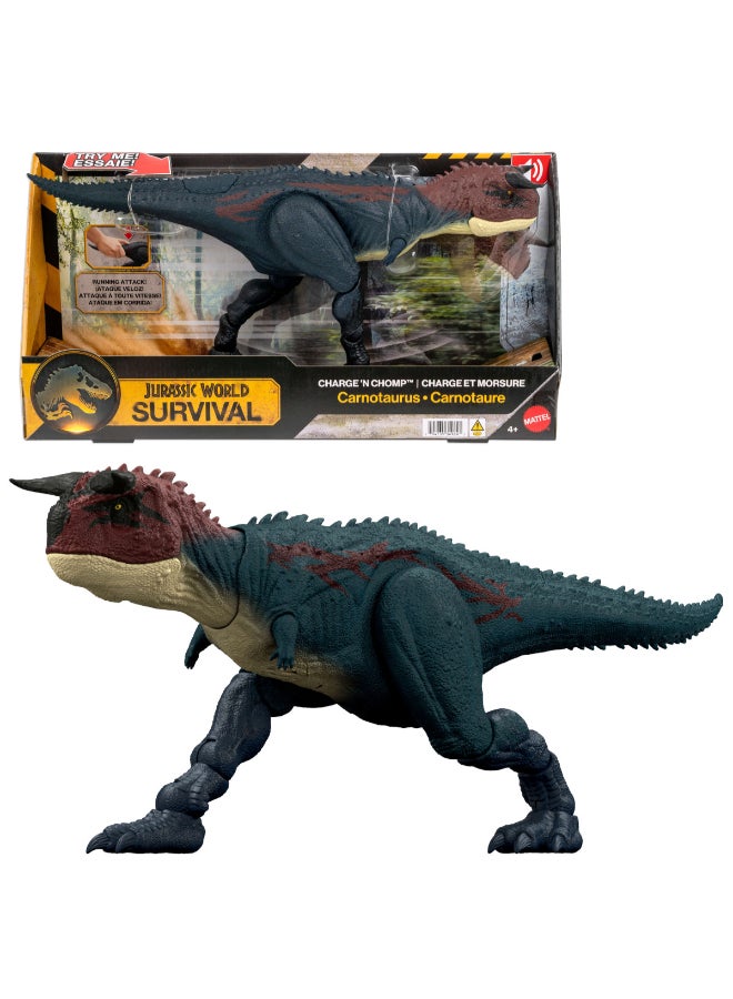 JURASSIC WORLD Dinosaur Action Figure, Running & Biting Carnotaurus with Roar Sounds, Charge N Chomp, Digital Play - Image 1